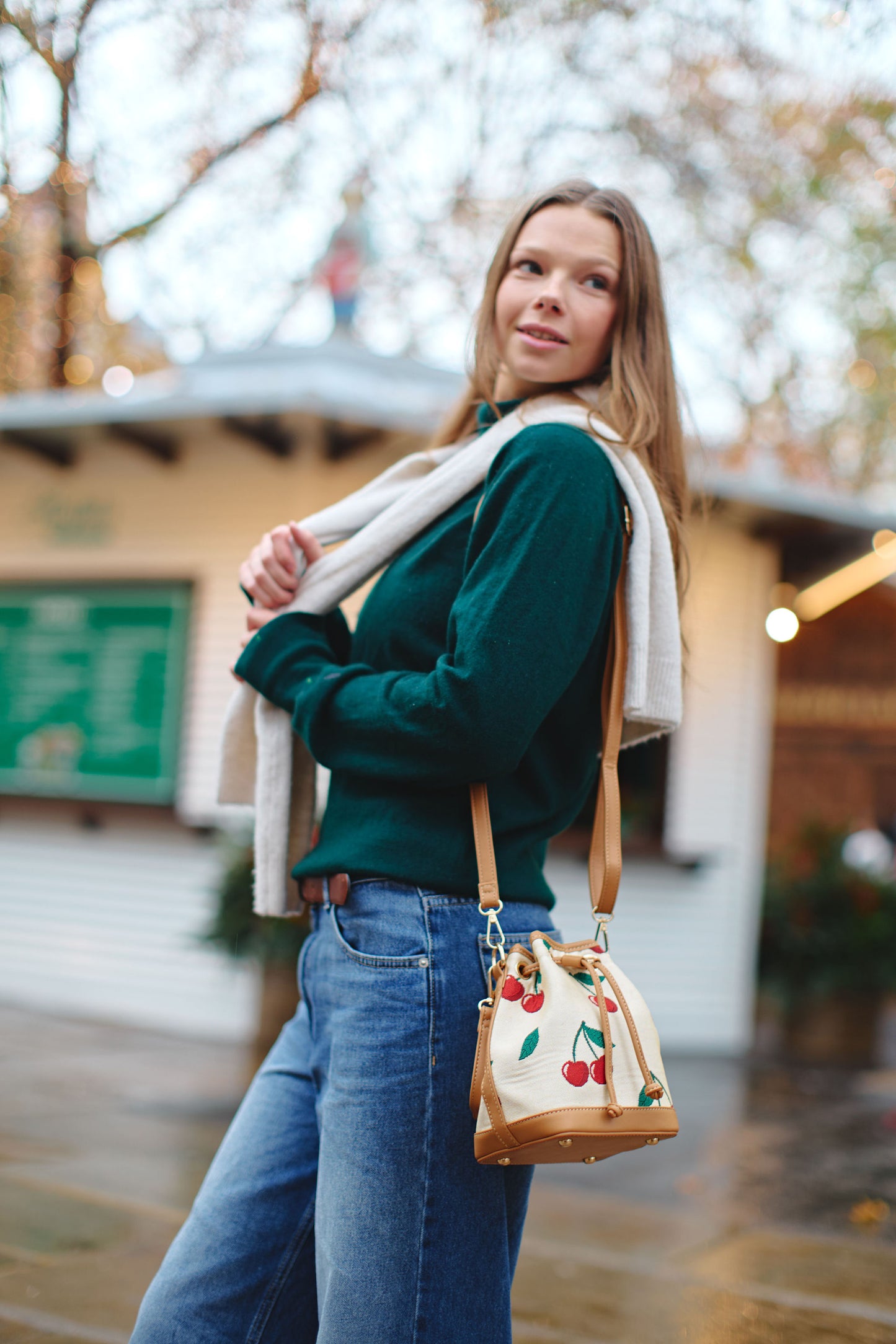 Cherry Cream Bucket Handbag