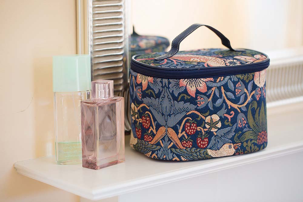 William Morris Strawberry Thief Blue Toiletry Vanity Bag