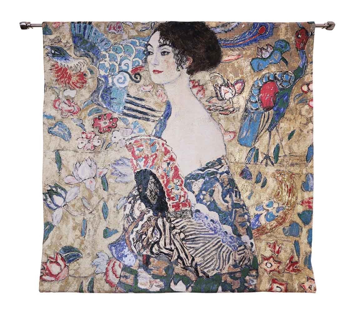 WH-GK-LF | GUSTAV KLIMT LADY WITH FAN 39 X 29 " INCH WALL HANGING TAPESTRY ART - www.signareusa.com