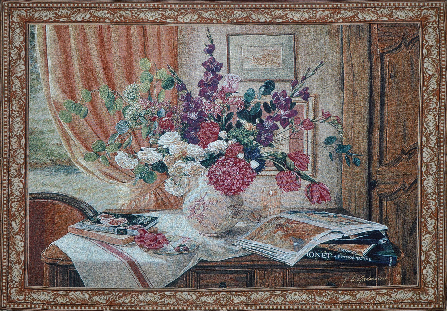 WH-OT | OLD TIMES FLOWERS VASE 54 X 38 " INCH WALL HANGING TAPESTRY ART - www.signareusa.com