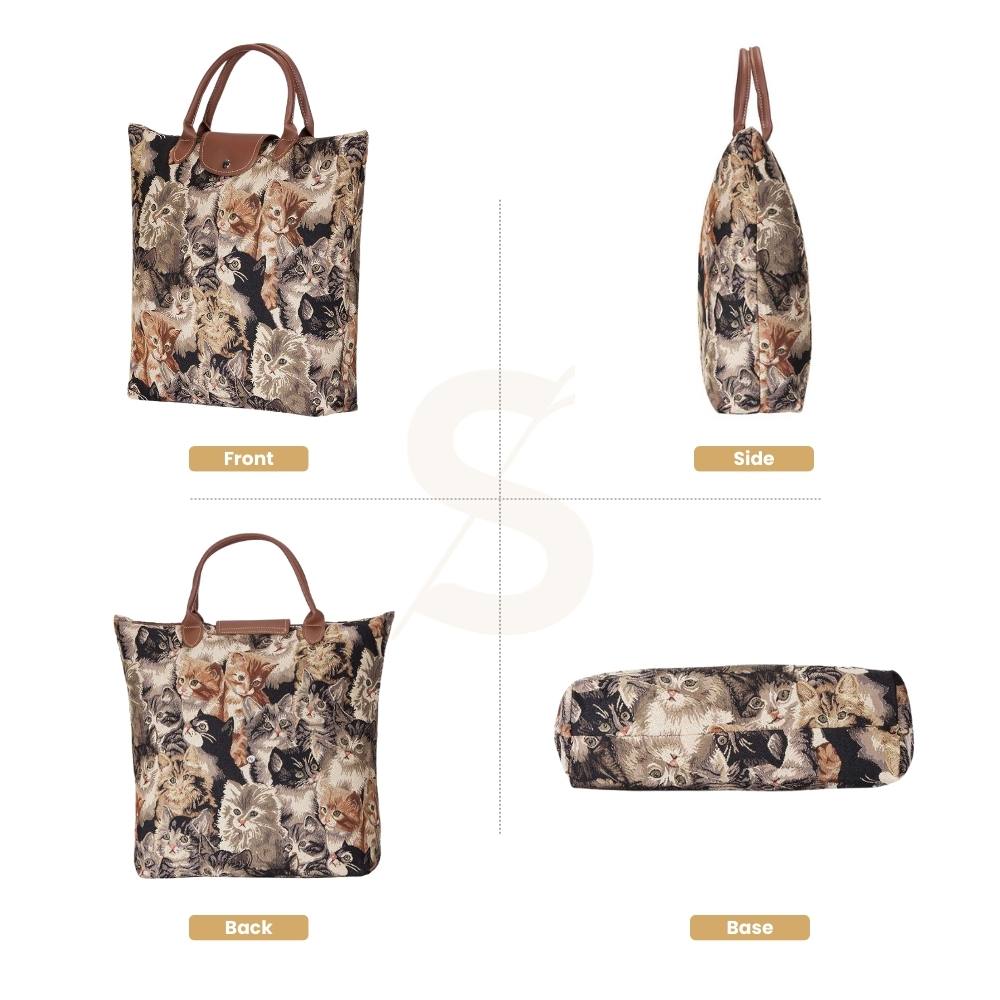 Cat Brown Foldaway Grocery Bag