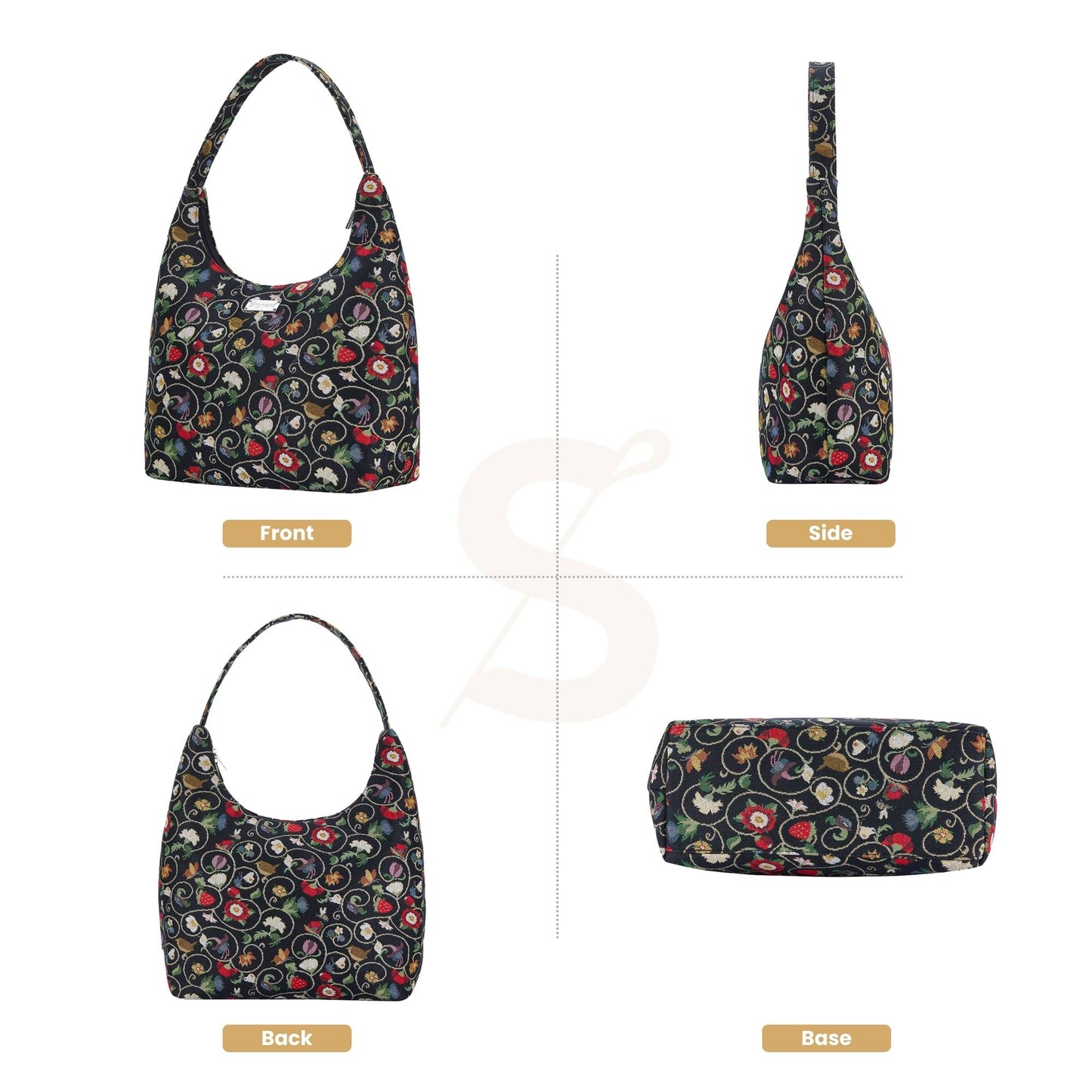 Jacobean Dream Black Hobo Handbag Shoulder Bag