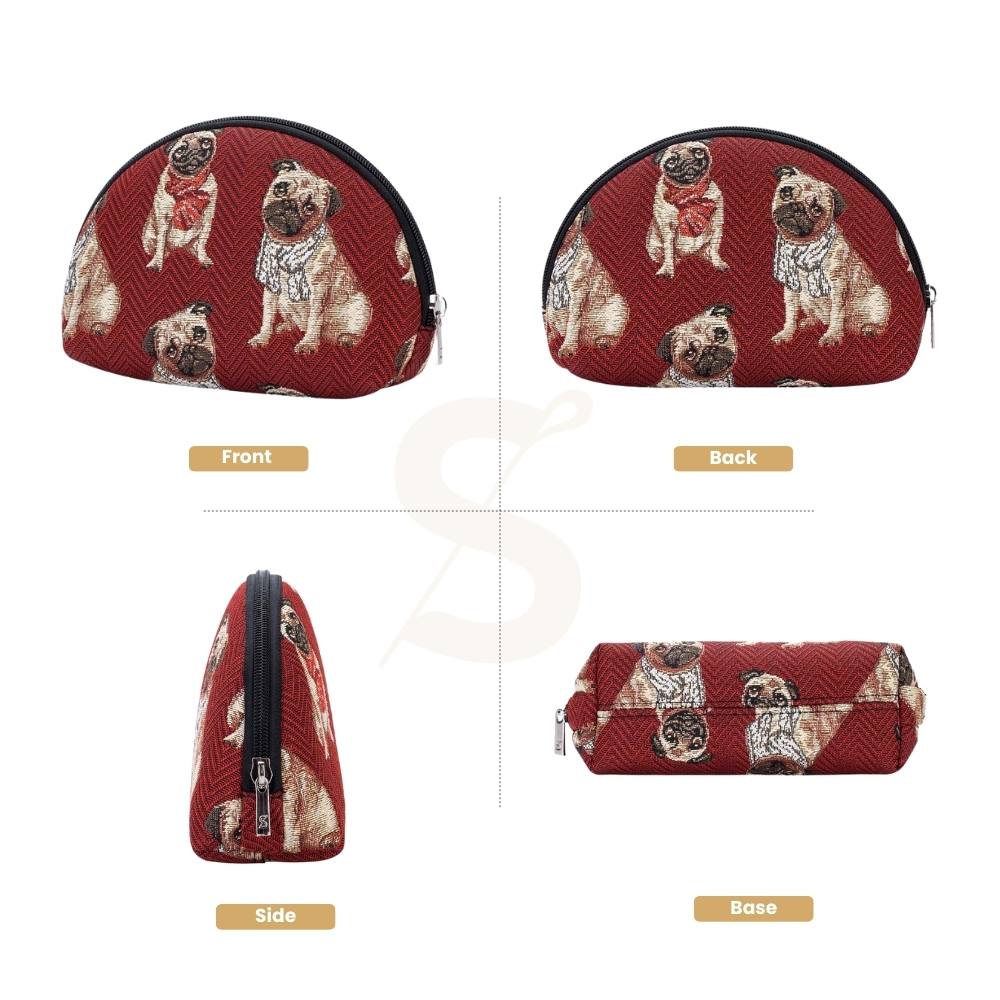 Pug Dog Red Cosmetic Make Up Bag