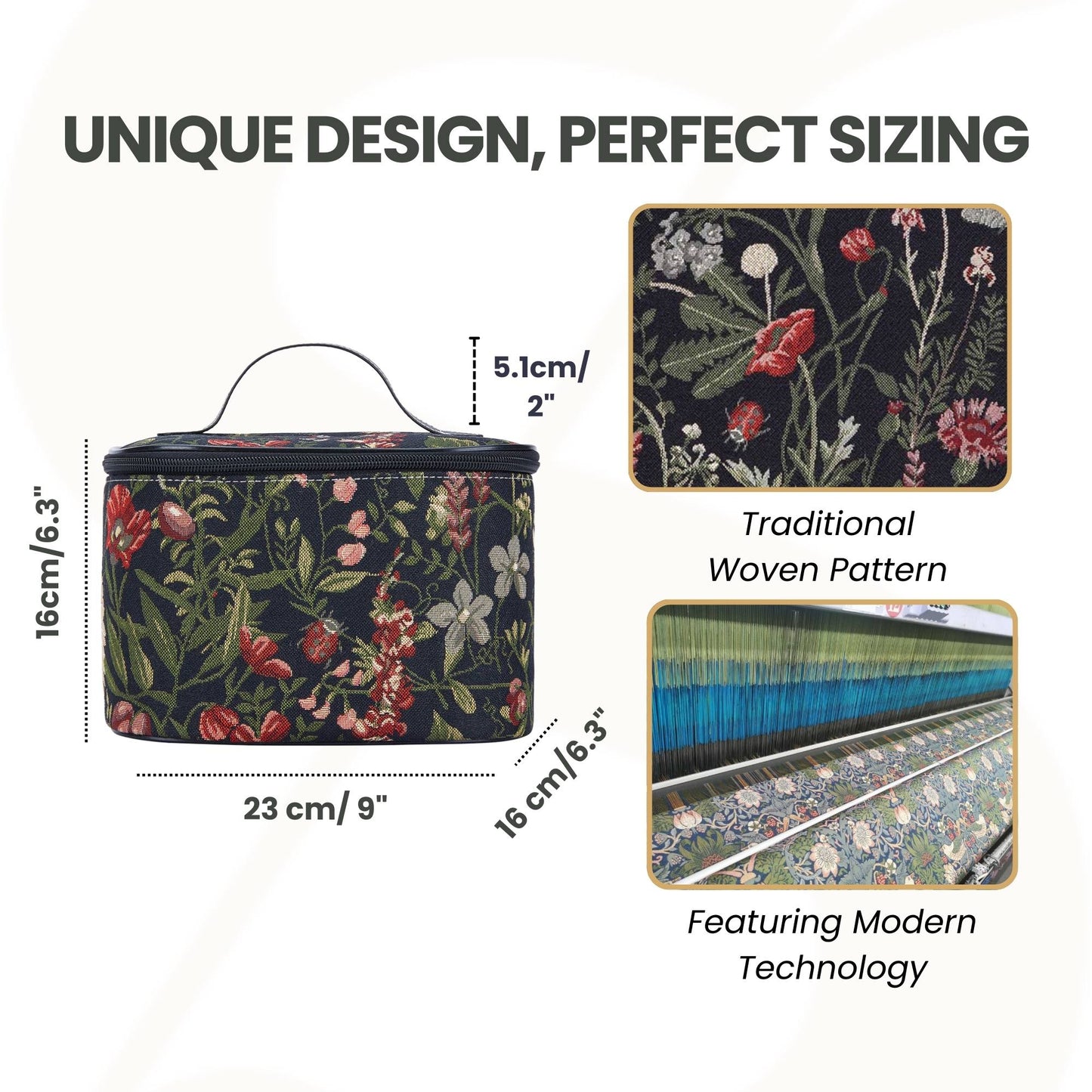 Morning Garden Black Toiletry Vanity Bag
