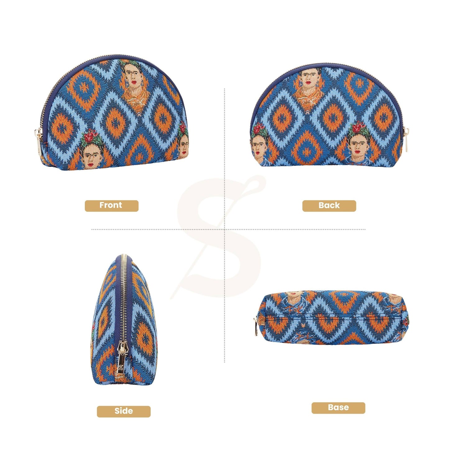 Frida Kahlo Icon Blue Cosmetic Make Up Bag