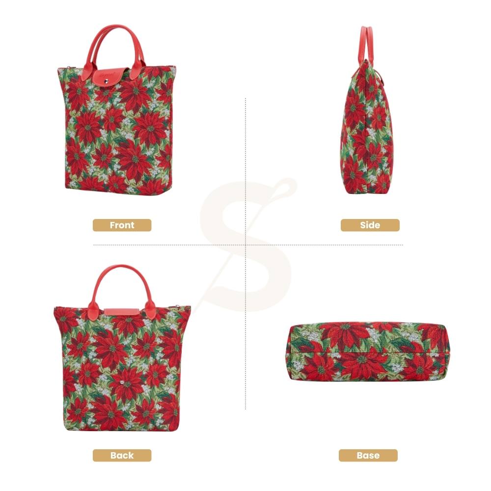 Xmas Poinsettias Red Foldaway Reusable Grocery Bag