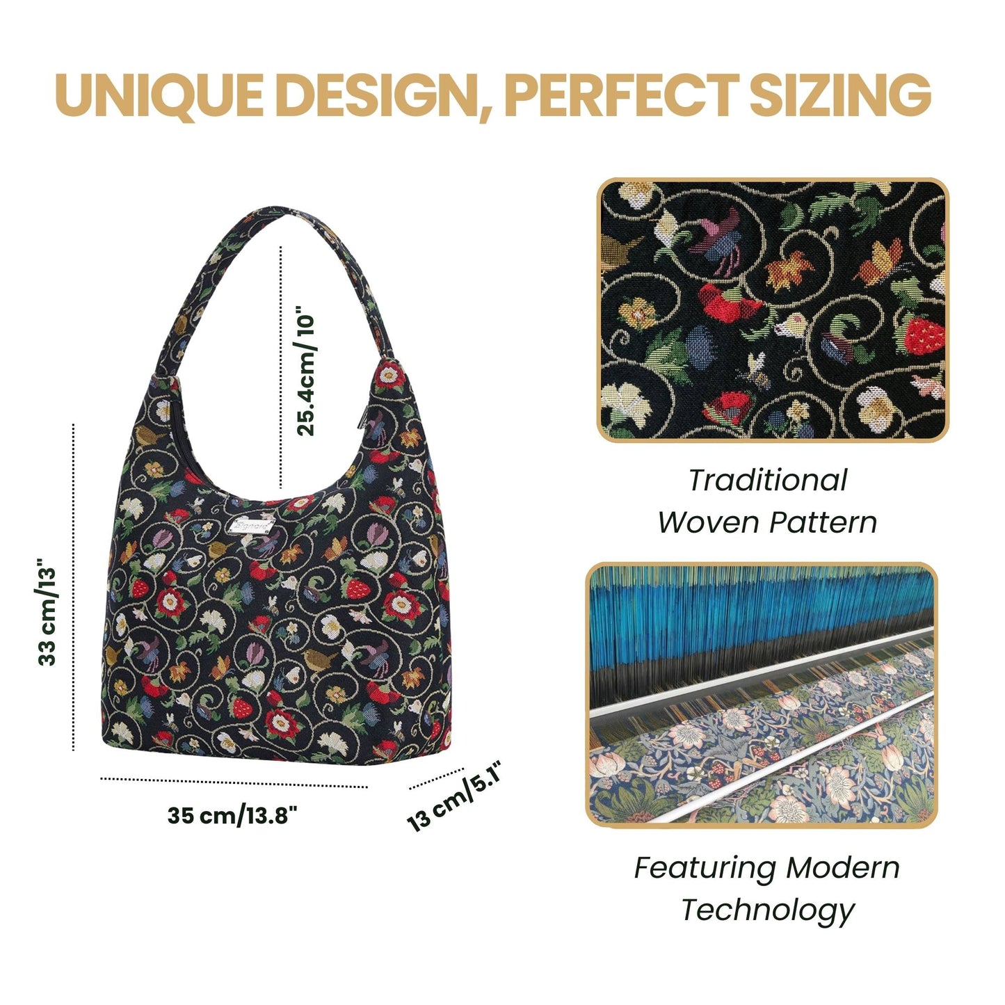 Jacobean Dream Black Hobo Handbag Shoulder Bag