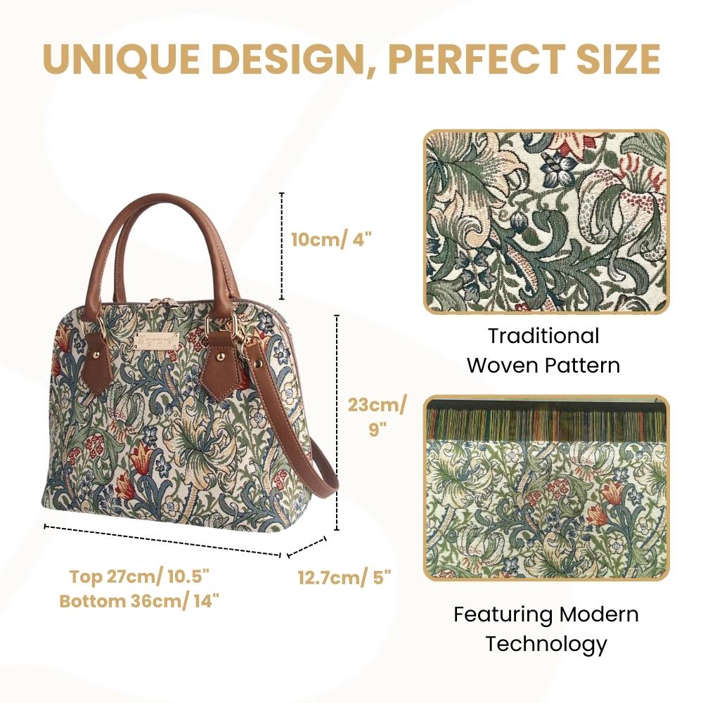 William Morris Golden Lily Convertible Top Handle Purse Handbag