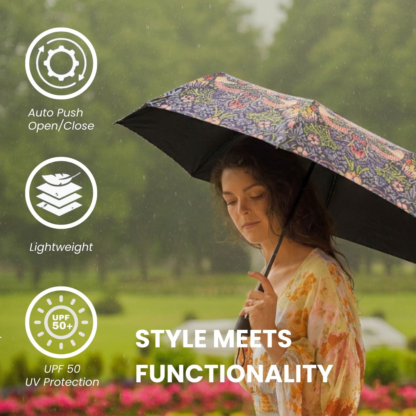 Strawberry Thief Blue William Morris Design Automatic Folding Umbrella