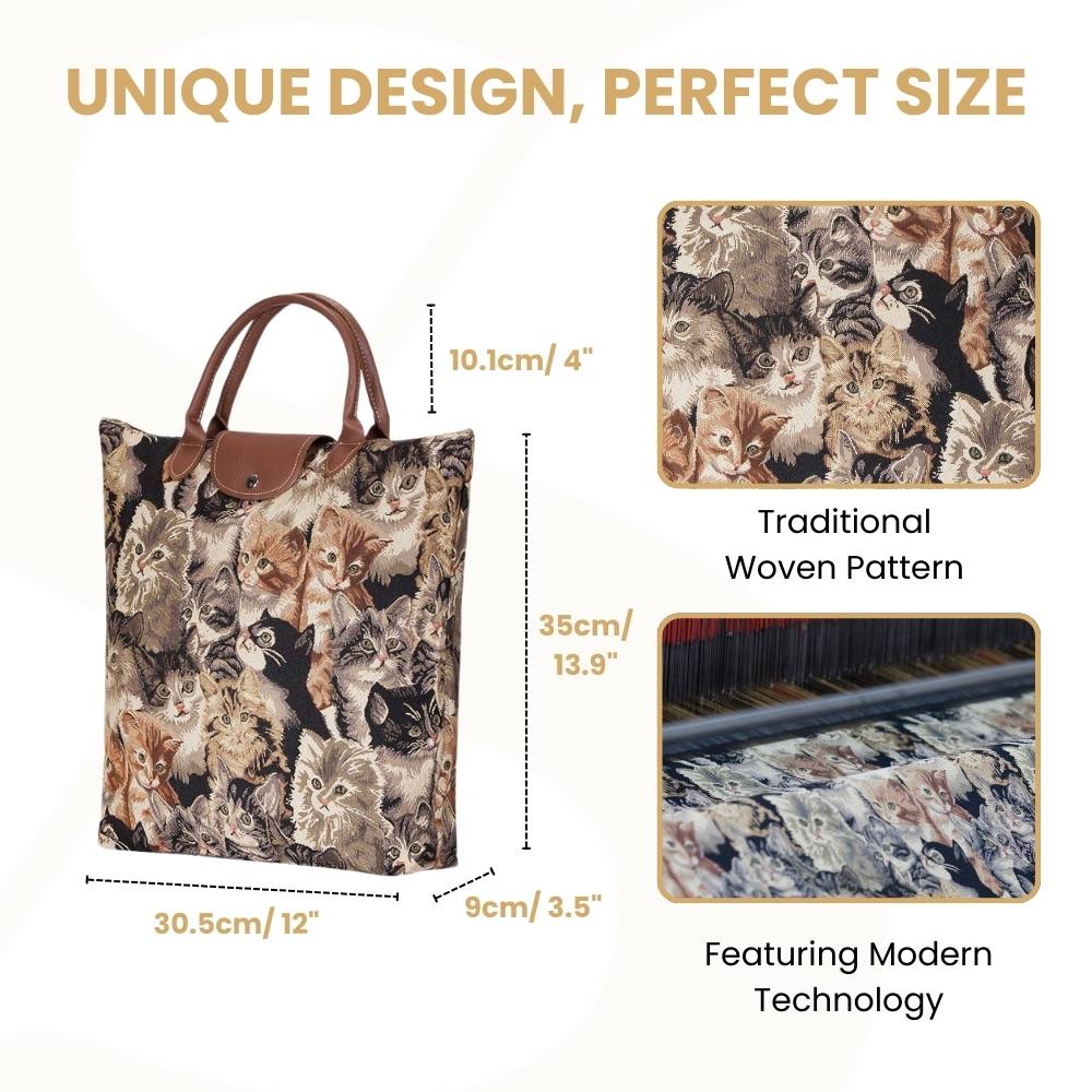 Cat Brown Foldaway Grocery Bag