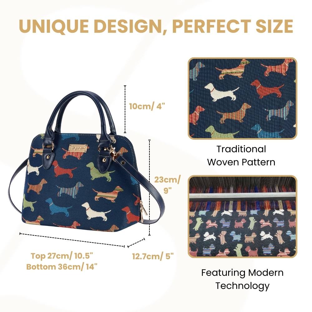 Dachshund Blue Convertible Top Handle Purse Handbag
