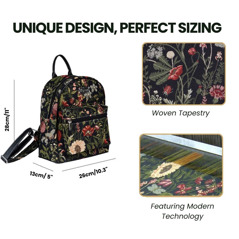 Morning Garden Black Floral Daypack Backpack