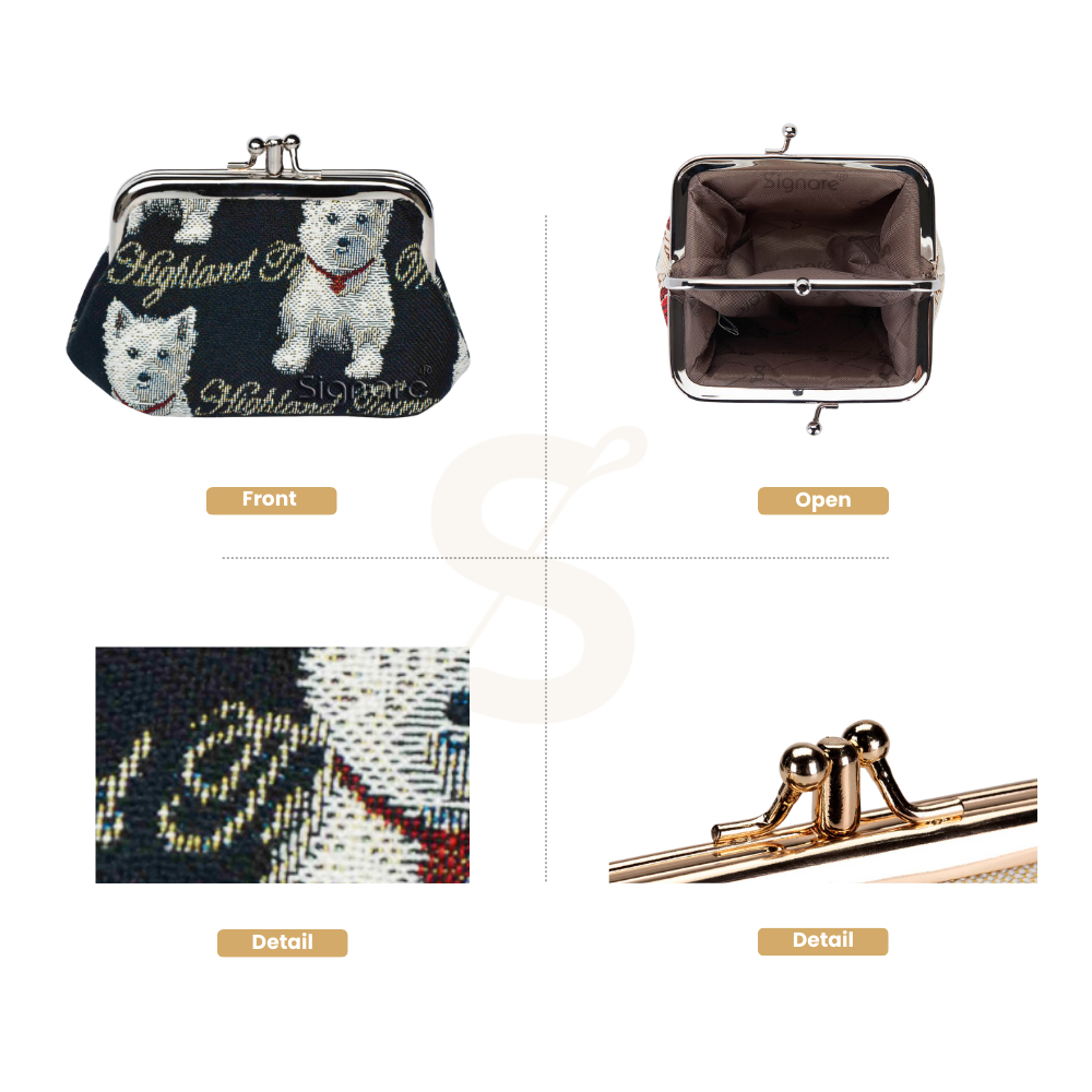 Westie Dog Black Frame Purse for Coins