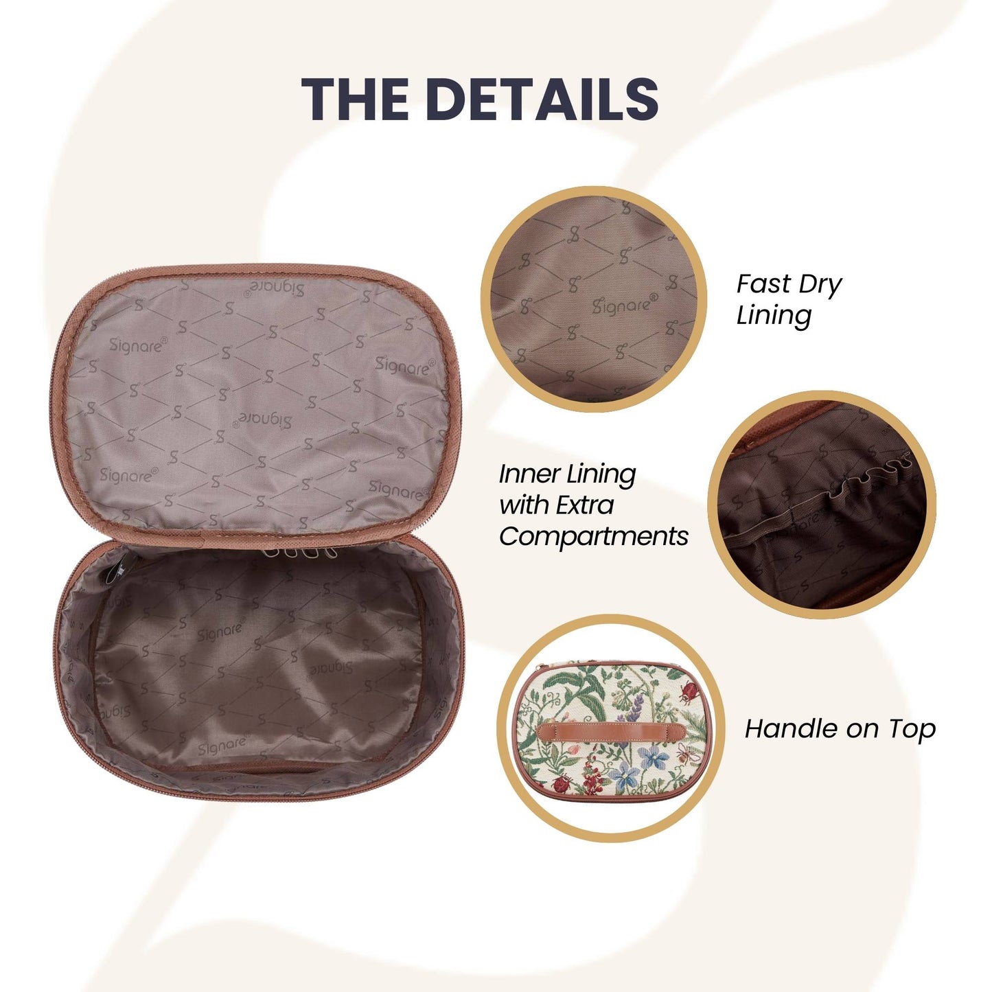 Morning Garden Black Toiletry Vanity Bag