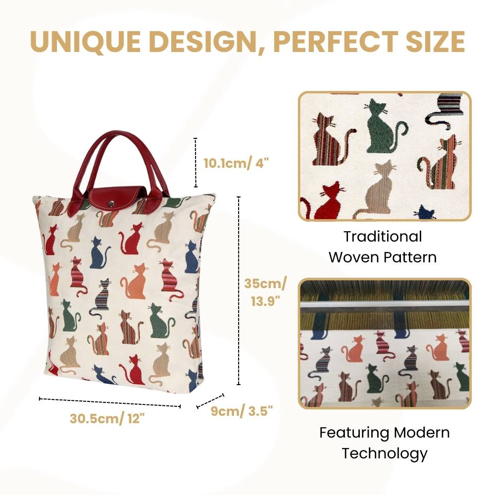 Cheeky Cat Beige and Red Foldaway Grocery Bag