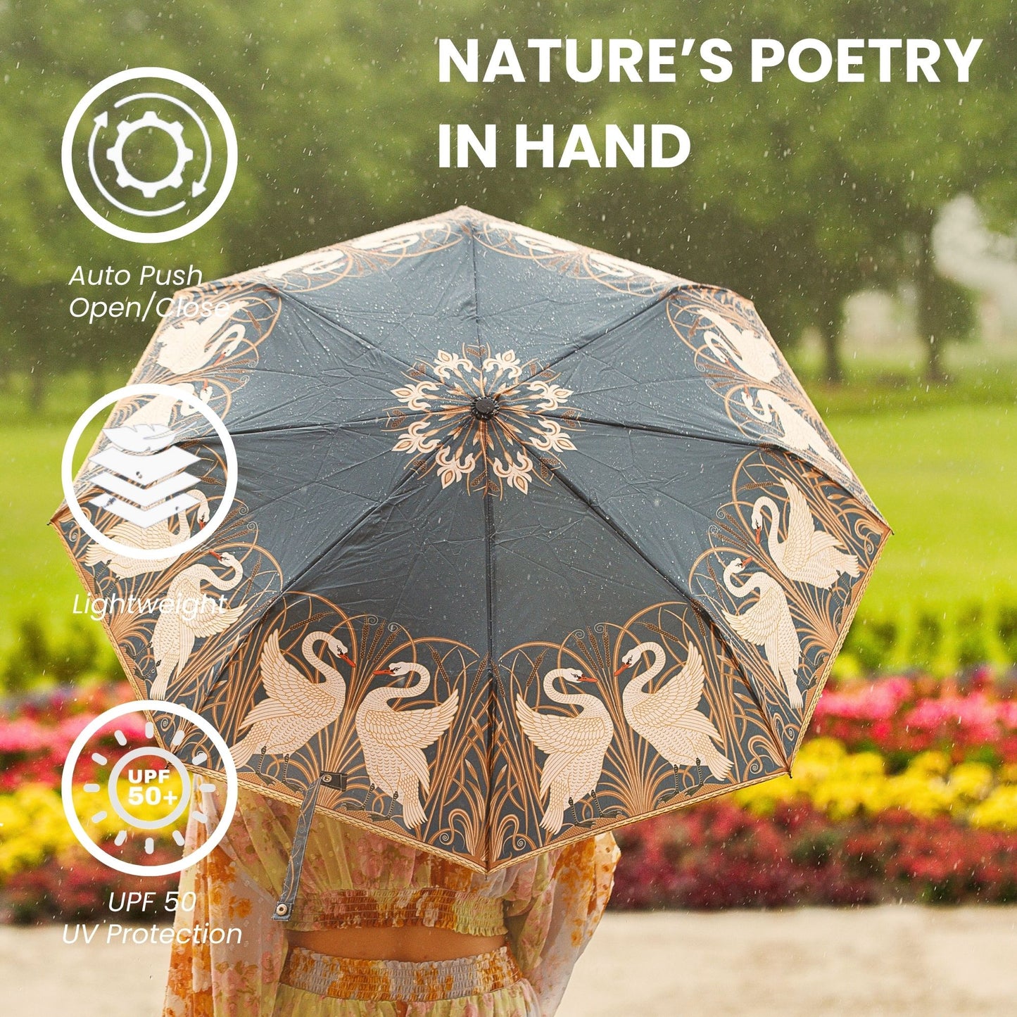 Swan, Iris and Rush Automatic Folding Umbrella