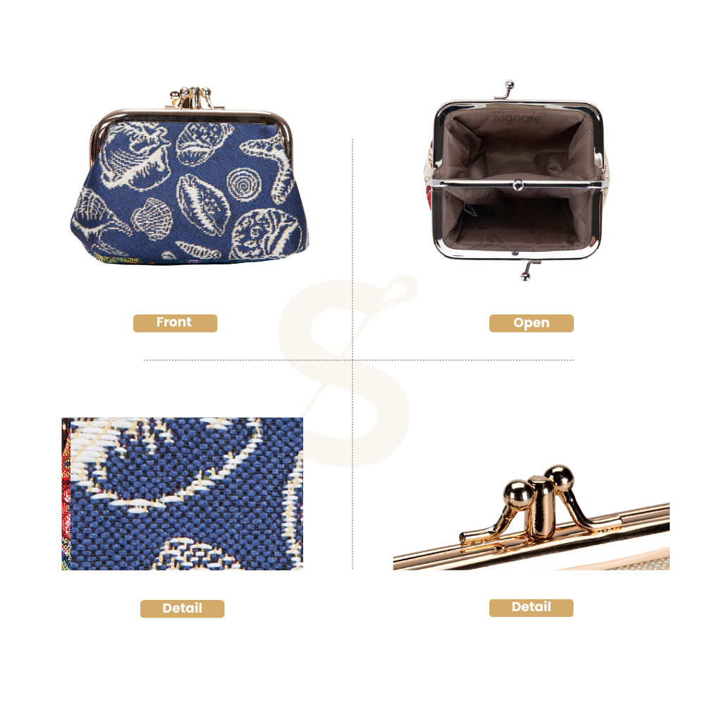 Signare Bag Shells Sea Shell Blue Frame Purse for Coins – My Signare