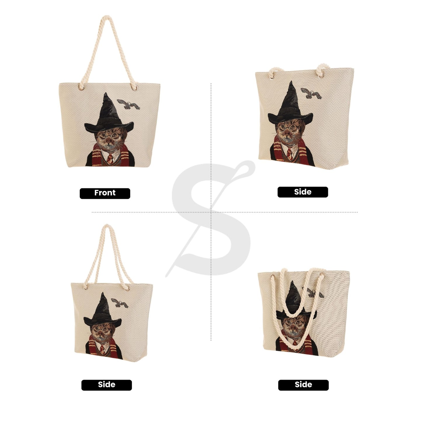 Magic Cat Beige Rope Tote Beach Bag