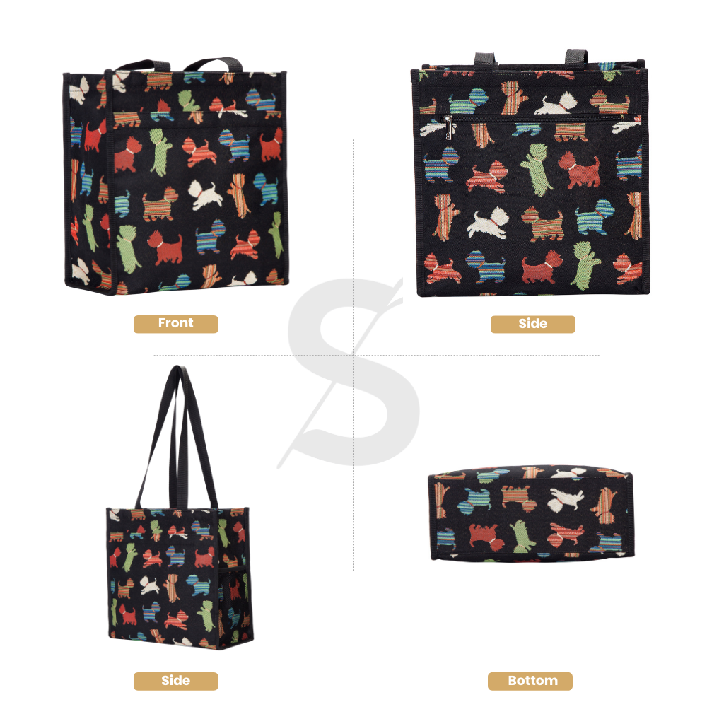 Playful Puppy Black Shopper Bag