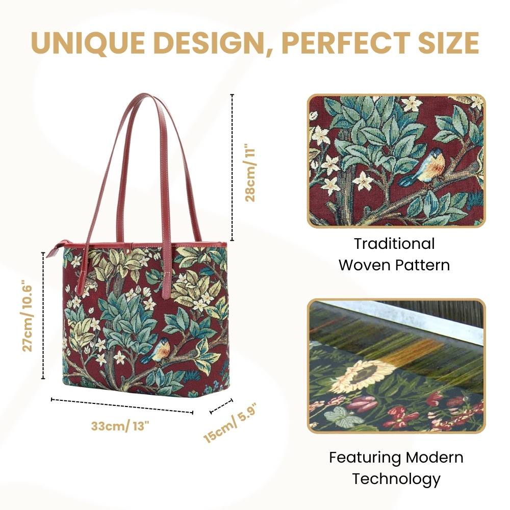 William Morris Tree of Life Red Shoulder Tote Bag