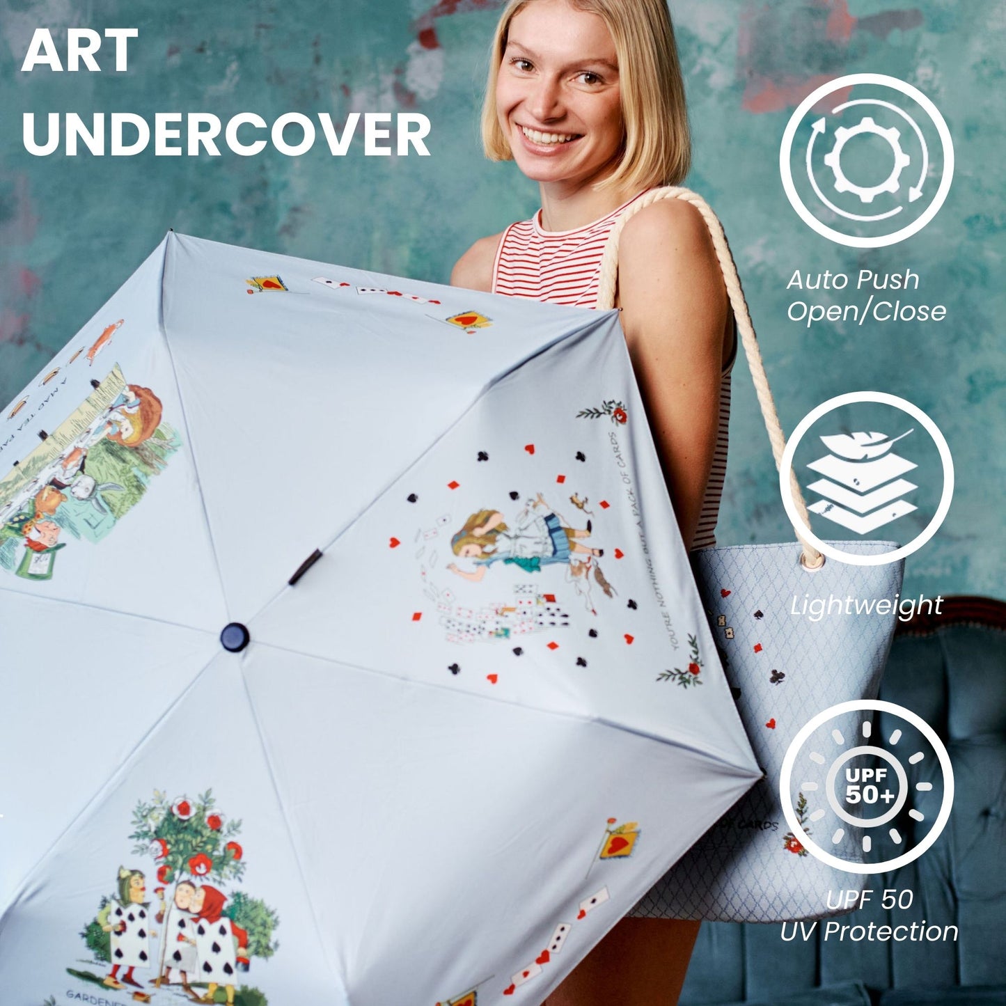 Alice and Wonderland Tea Party Automatic Folding Umbrella