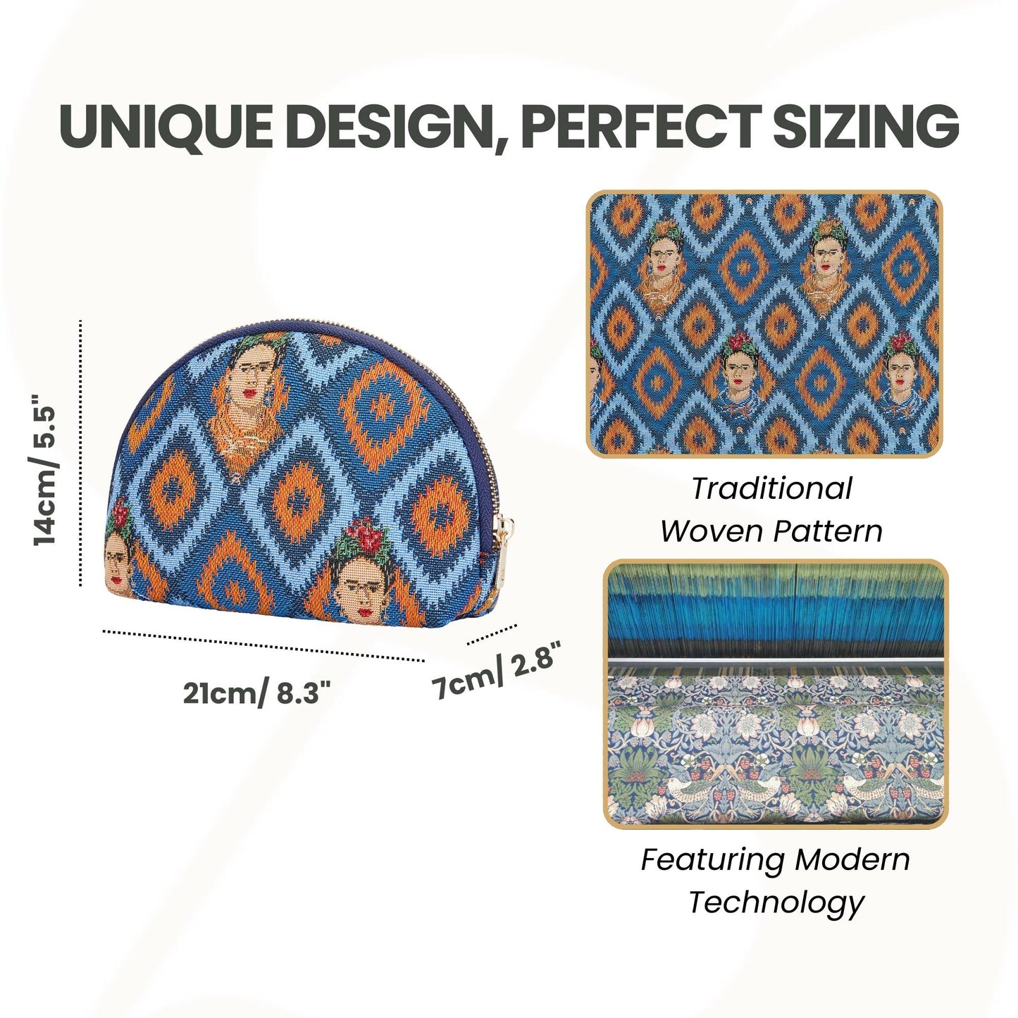 Frida Kahlo Icon Blue Cosmetic Make Up Bag