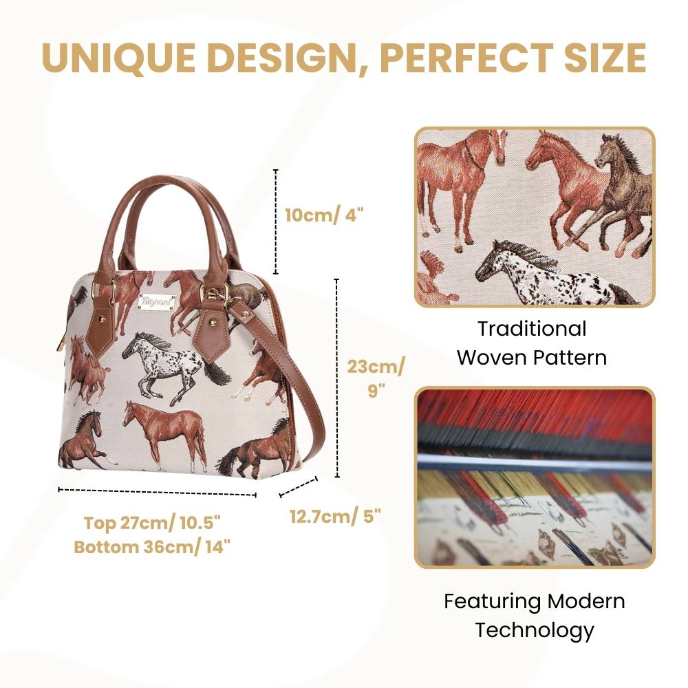 Running Horse Brown Convertible Top Handle Purse Handbag