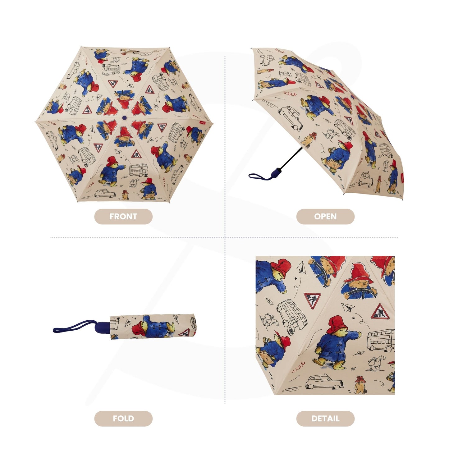 Paddington Bear Blue and Beige Automatic Folding Umbrella