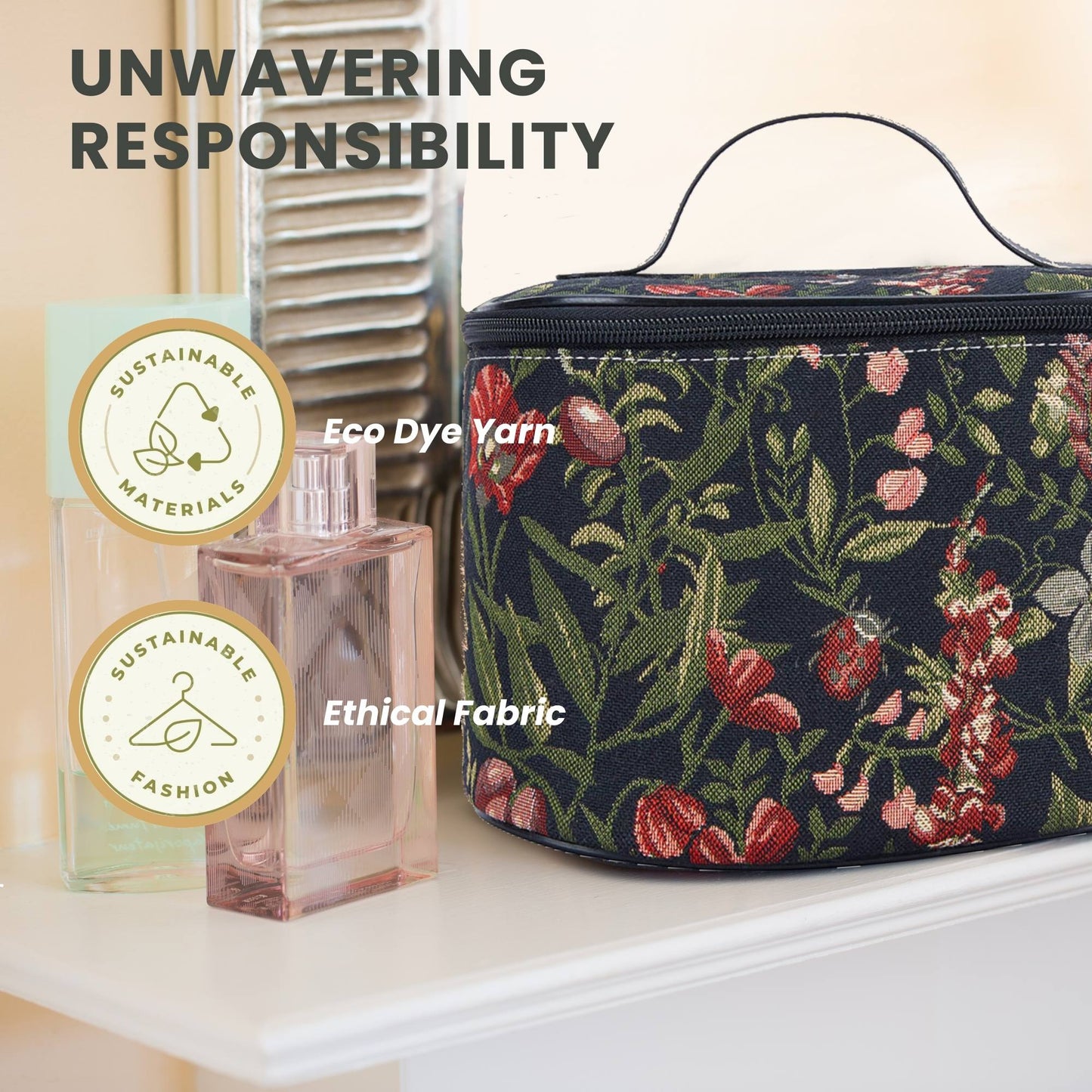 Morning Garden Black Toiletry Vanity Bag