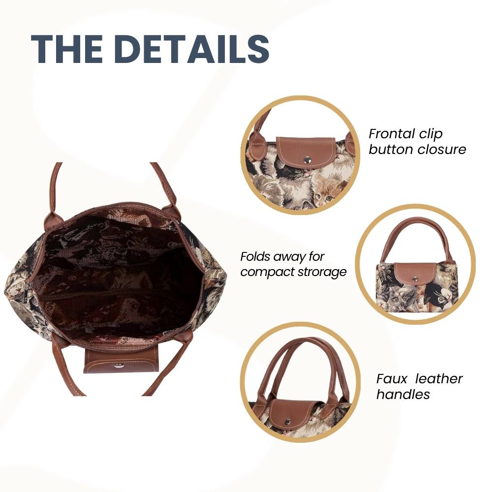 Cat Brown Foldaway Grocery Bag