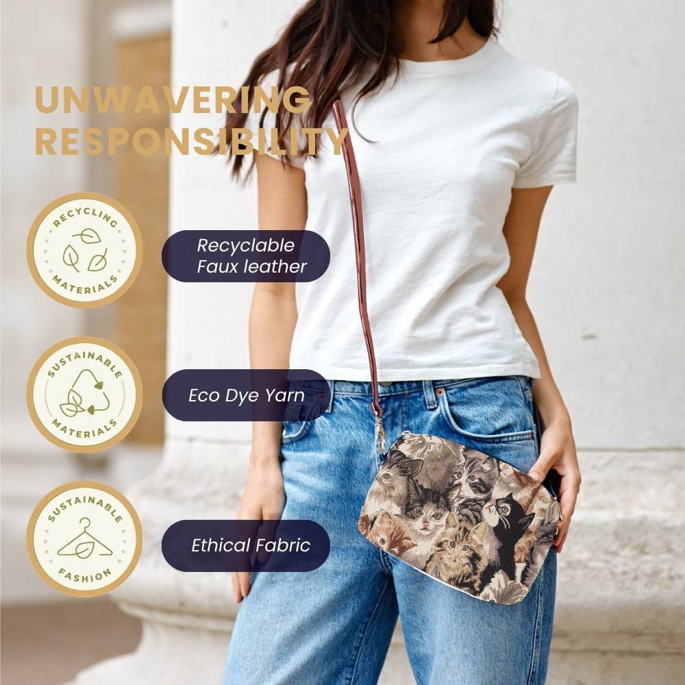 Cat Animal Design Brown Hip Length Shoulder Bag
