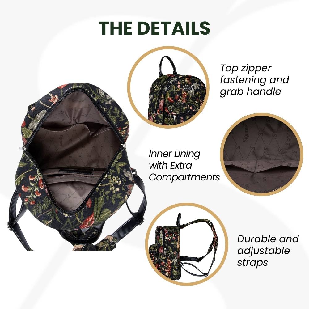 Morning Garden Black Floral Daypack Backpack