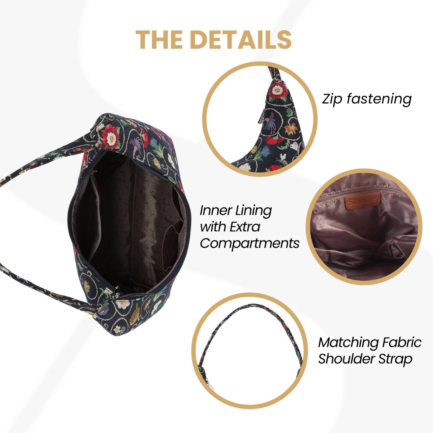 Jacobean Dream Black Hobo Handbag Shoulder Bag