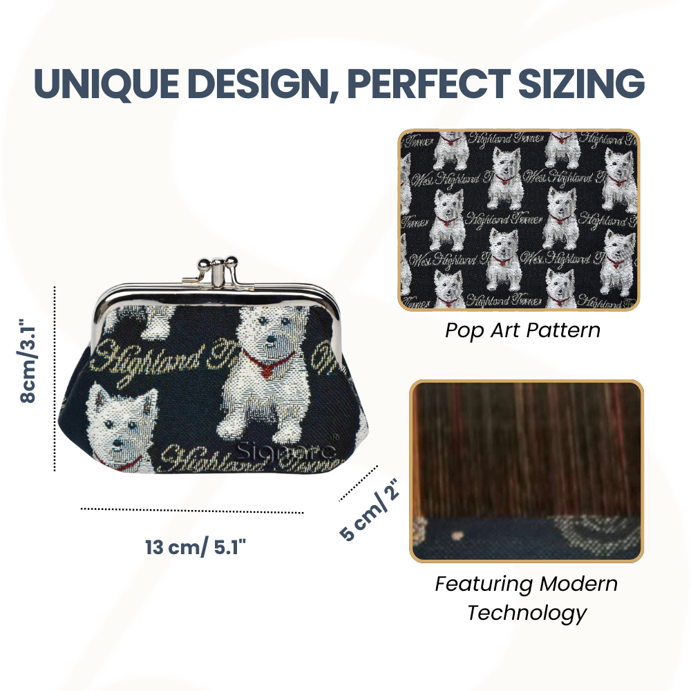 Westie Dog Black Frame Purse for Coins