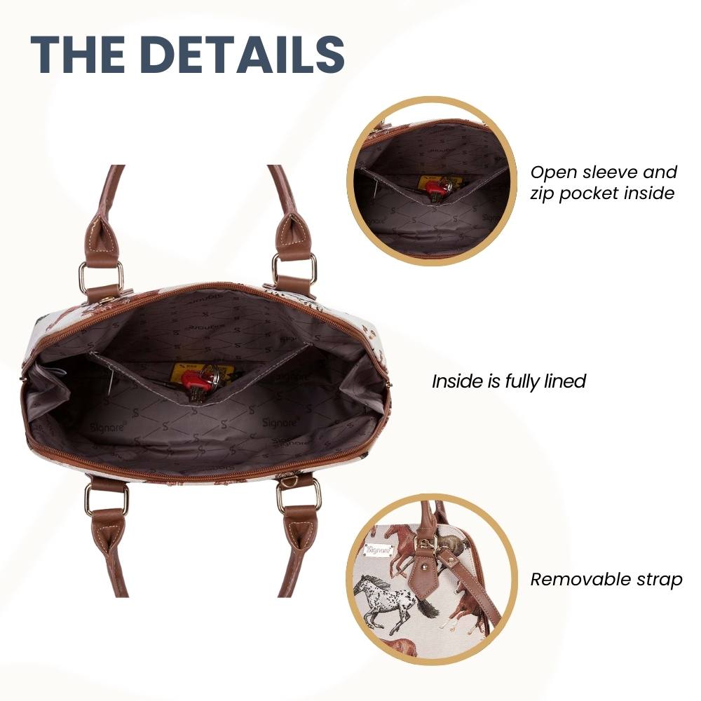 Running Horse Brown Convertible Top Handle Purse Handbag