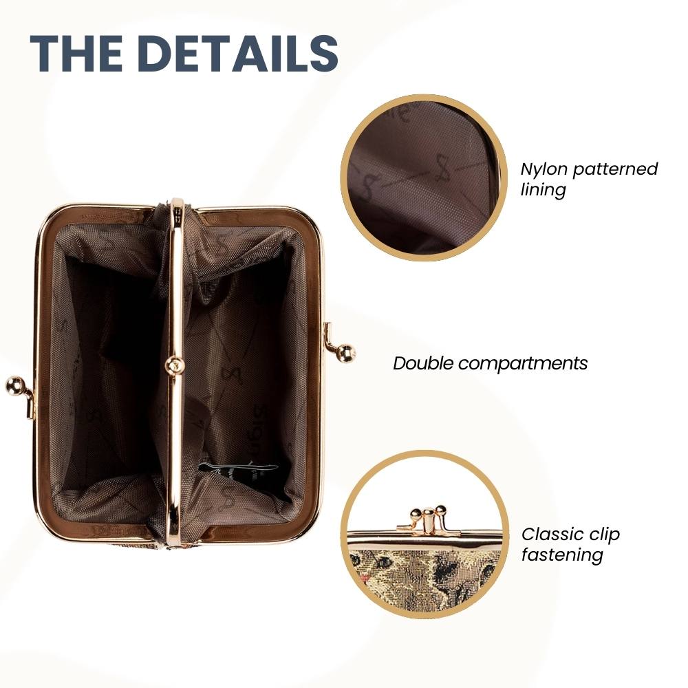 Cat Brown Coin Clasp Frame Purse Wallet