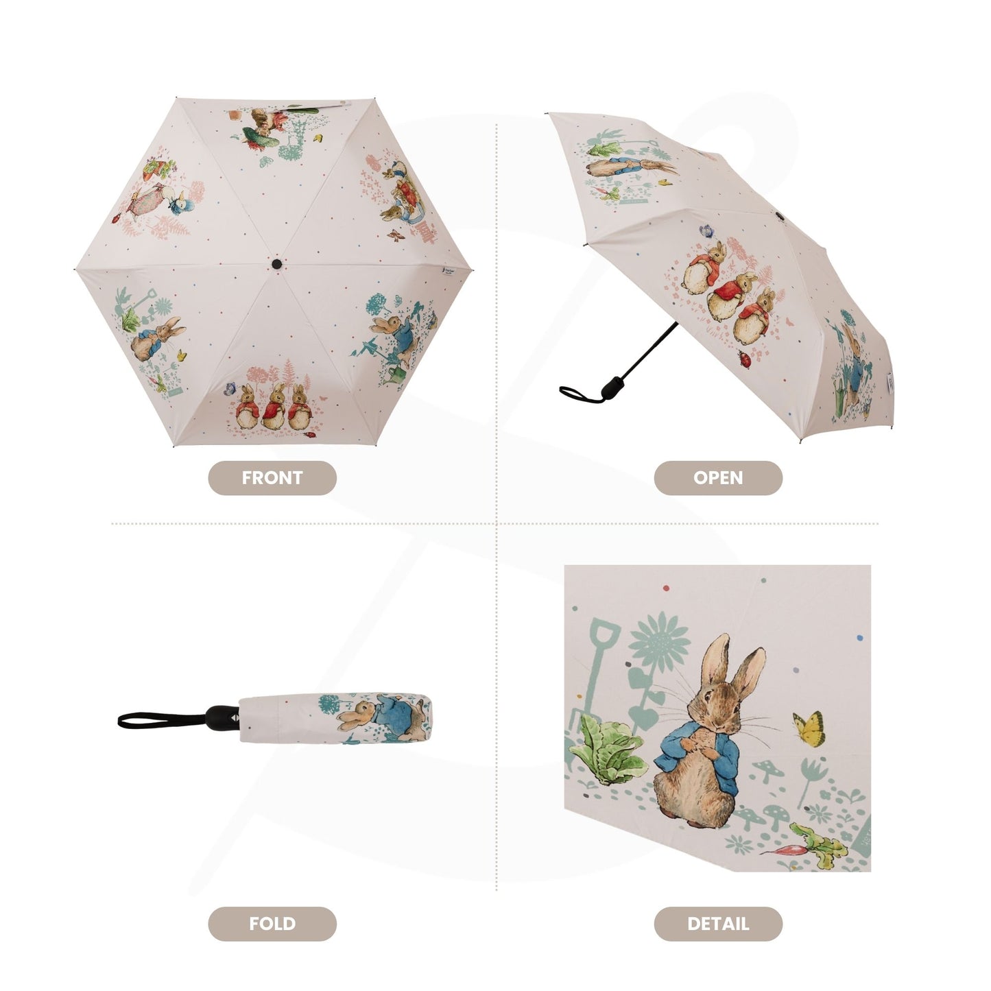Peter Rabbit Blue and White Automatic Folding Umbrella