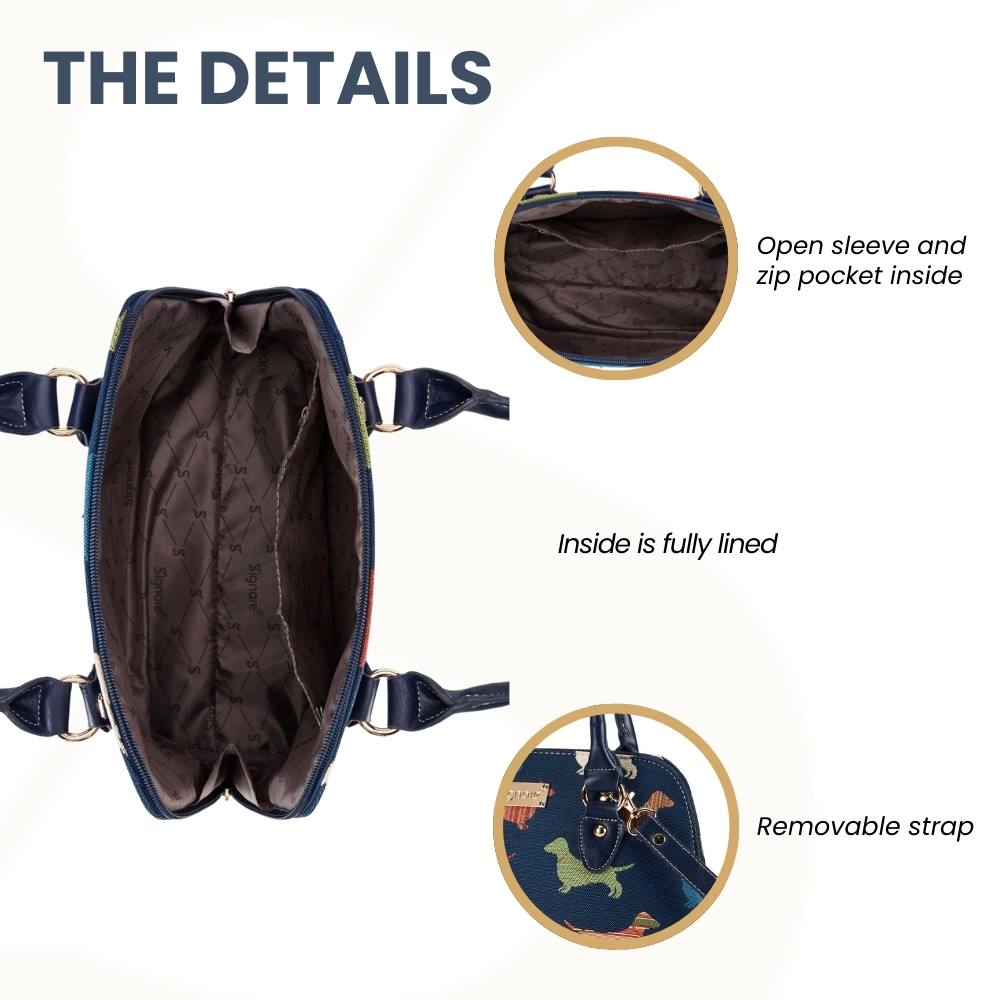 Dachshund Blue Convertible Top Handle Purse Handbag