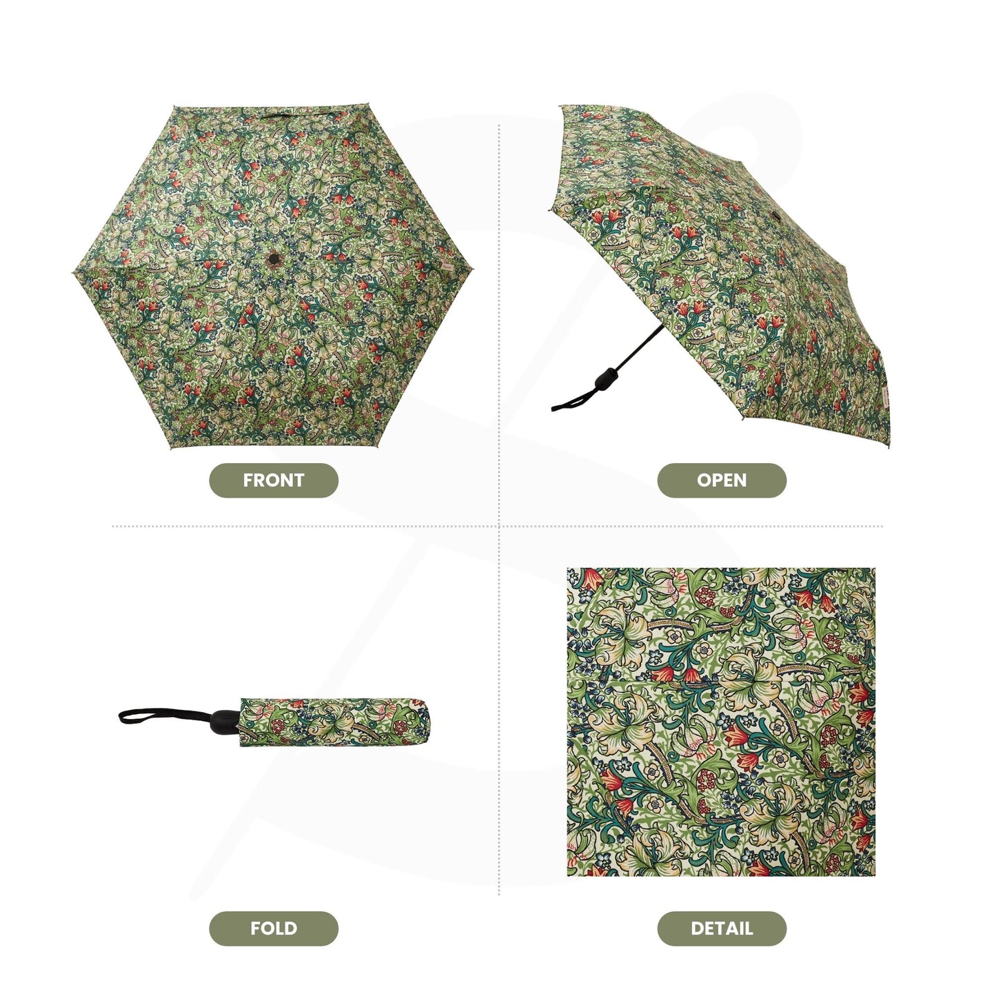 Golden Lily Green Automatic Folding Umbrella