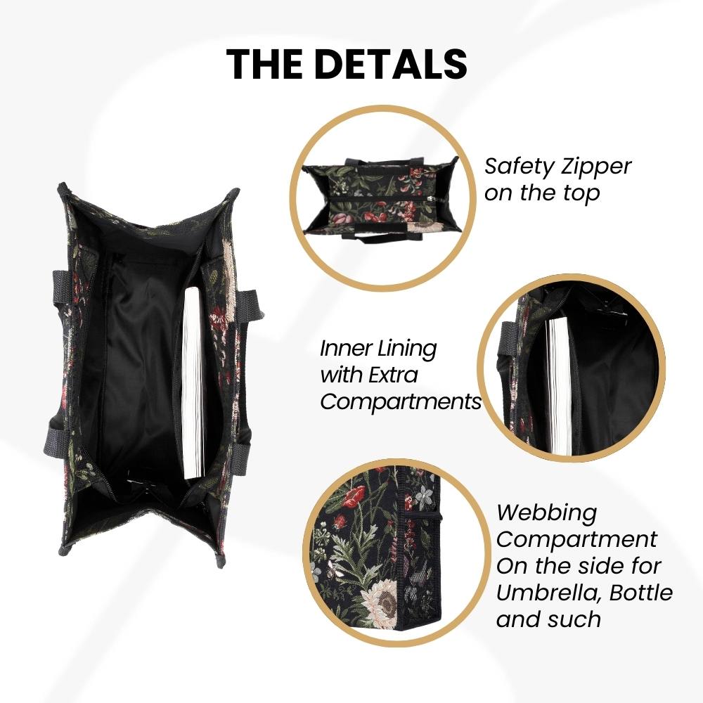 Morning Garden Black Floral Shopper Bag