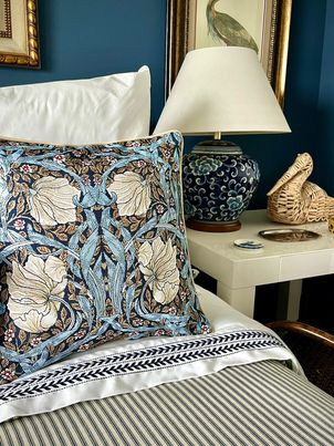 William Morris Pimpernel And Thyme Blue Panelled Pillowcase/Cushion Cover 18x18 Inch
