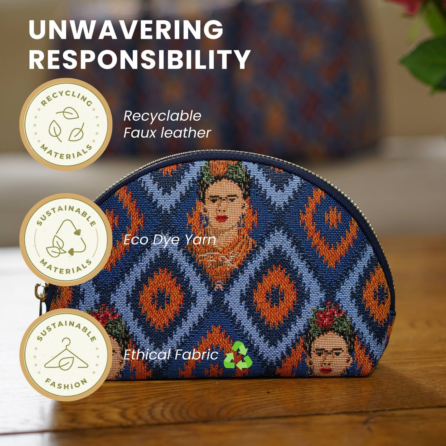 Frida Kahlo Icon Blue Cosmetic Make Up Bag