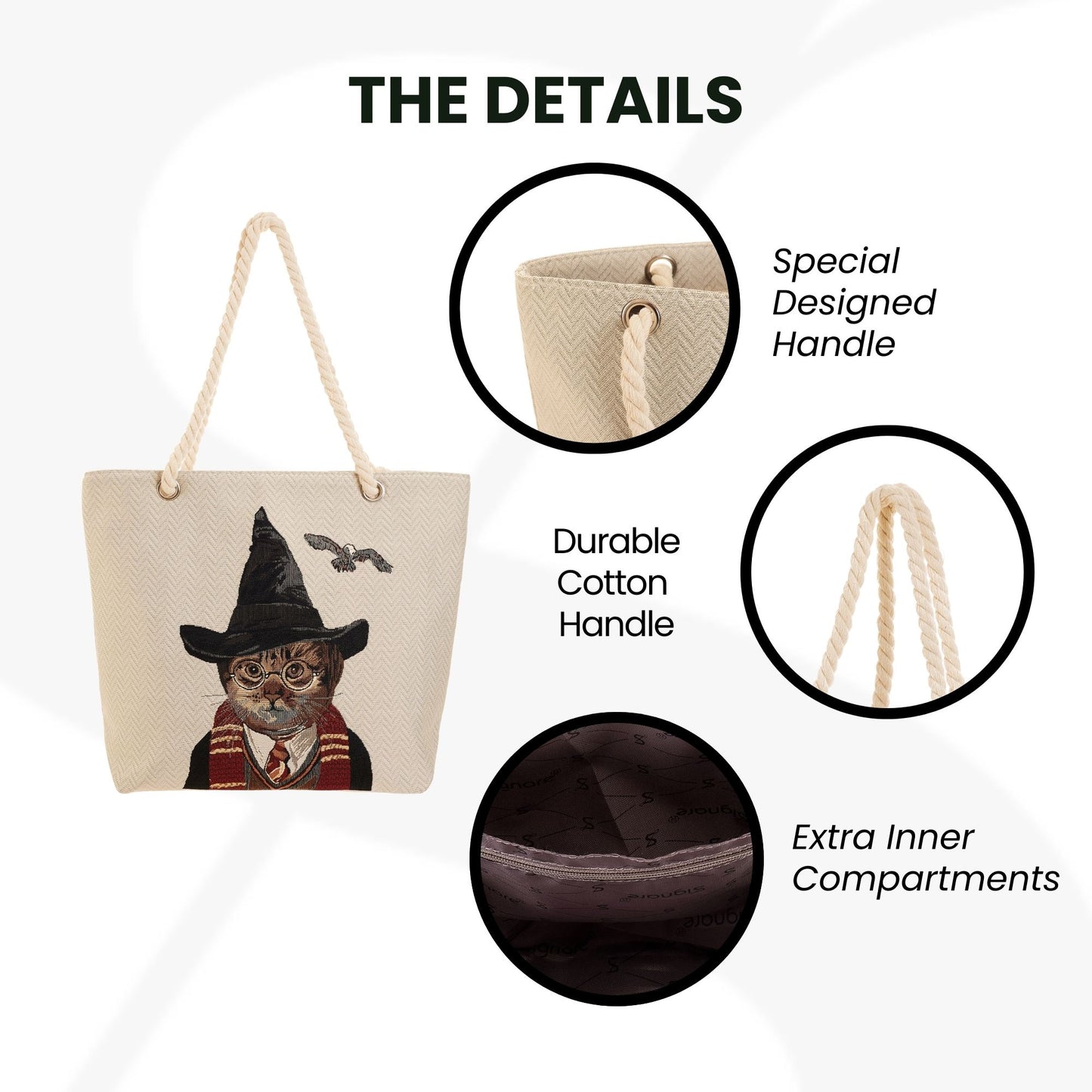 Magic Cat Beige Rope Tote Beach Bag