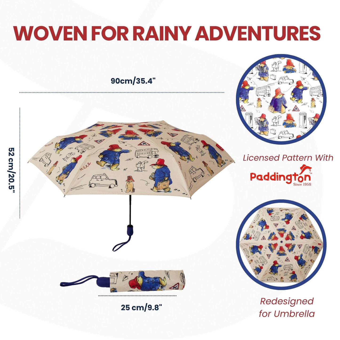 Paddington Bear Blue and Beige Automatic Folding Umbrella