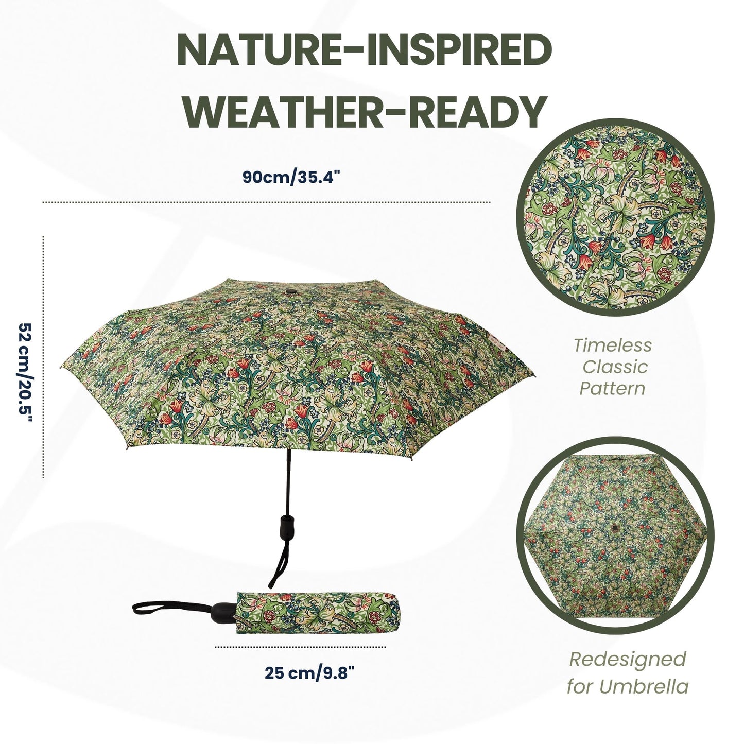 Golden Lily Green Automatic Folding Umbrella