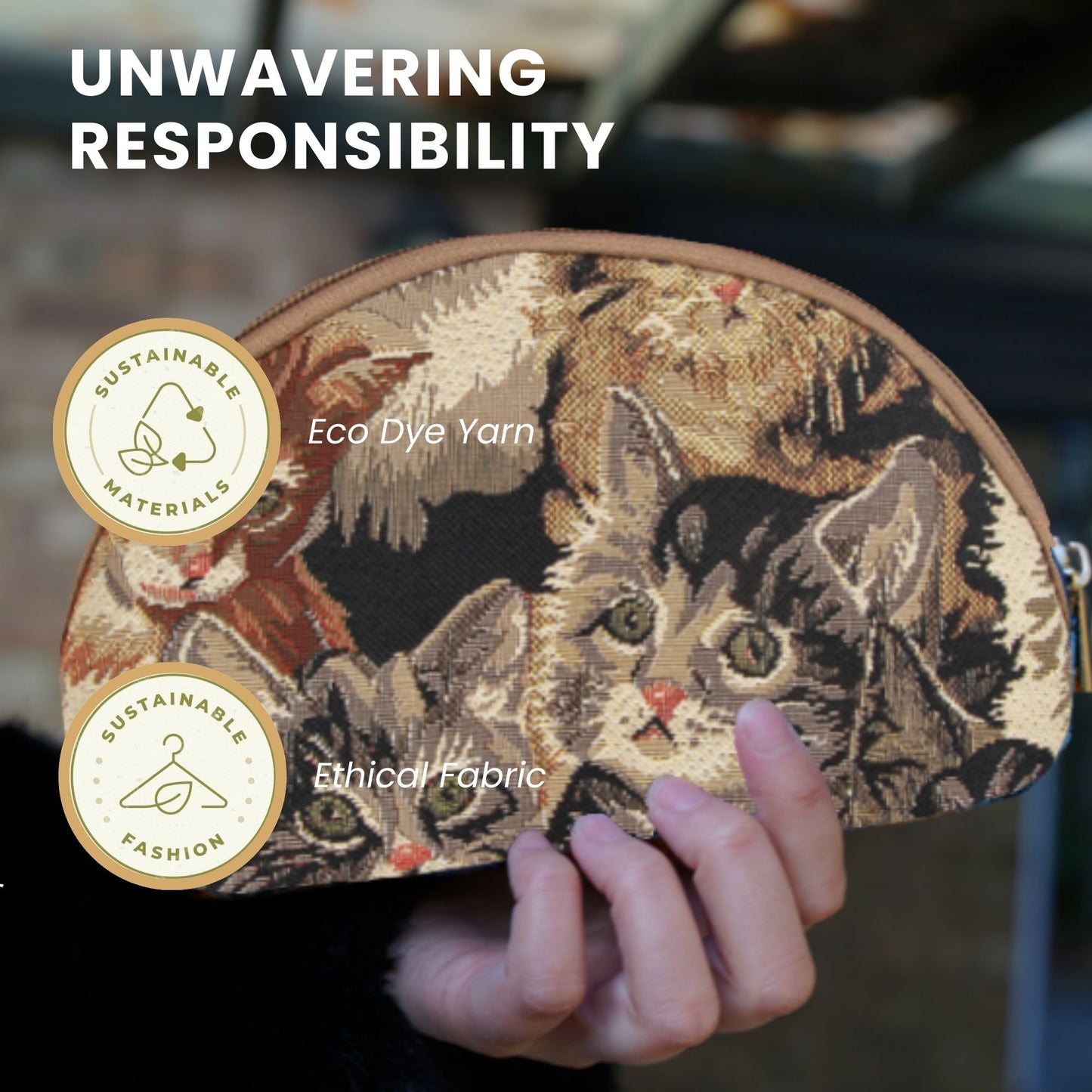 Cat Animal Design Brown Cosmetic Make Up Bag