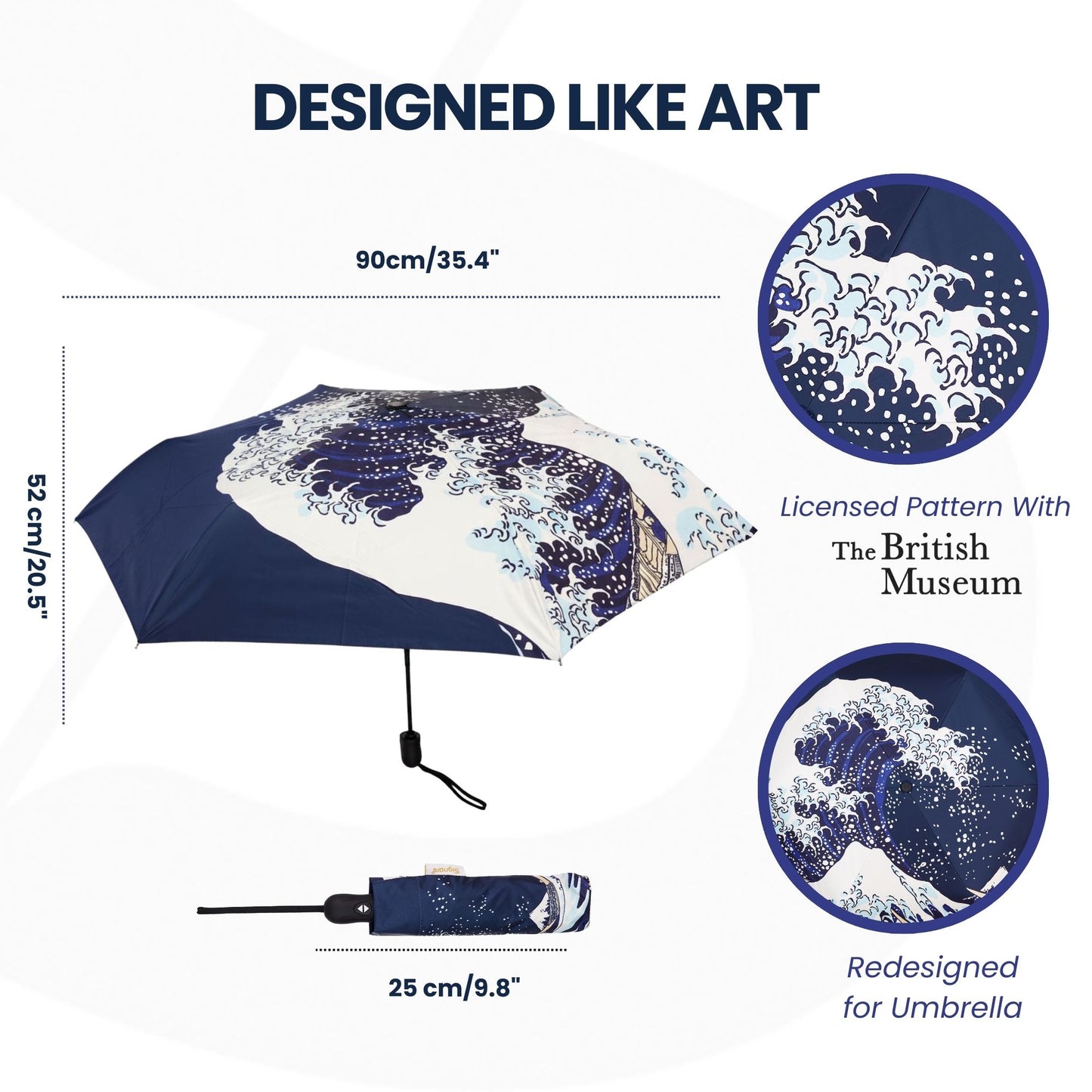 The British Museum - Great Wave off Kanagawa Navy Blue Automatic Folding Umbrella