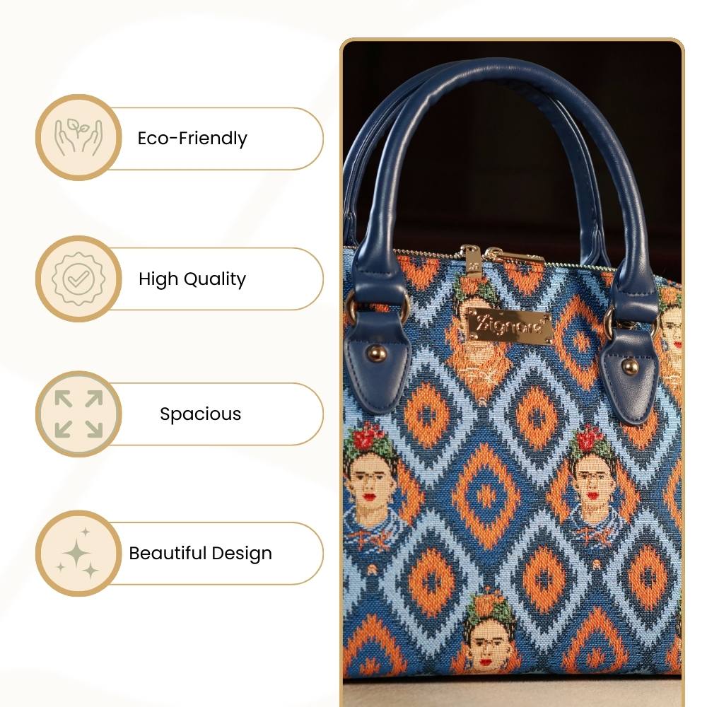 Frida Kahlo Blue Convertible Top Handle Purse Handbag
