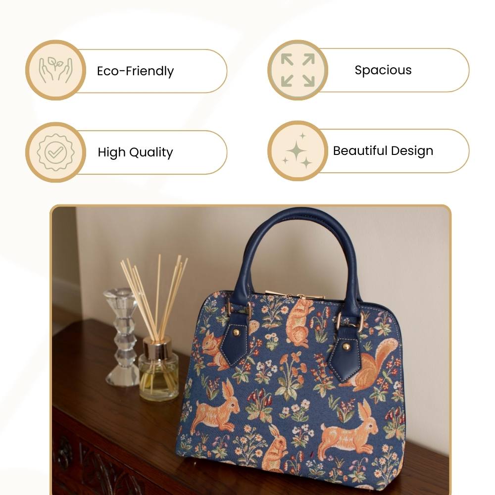 Forest Life Blue Top Handle Purse Handbag