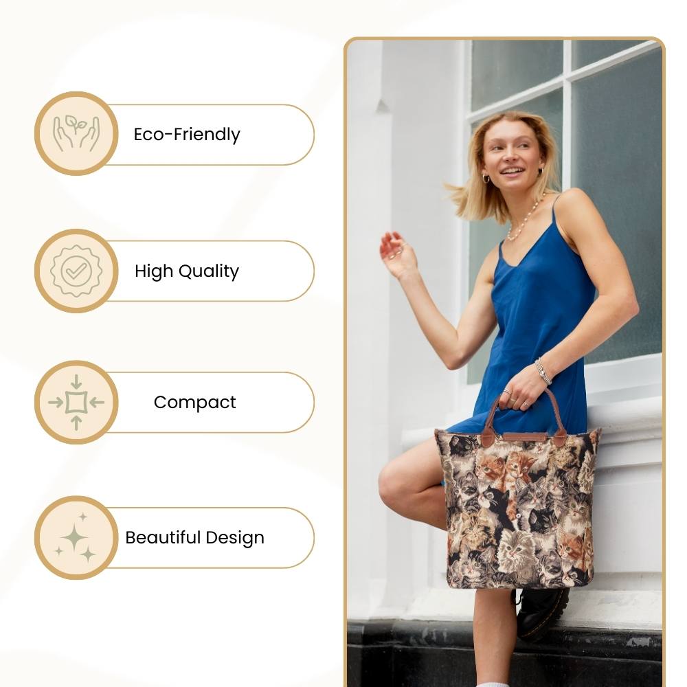 Cat Brown Foldaway Grocery Bag